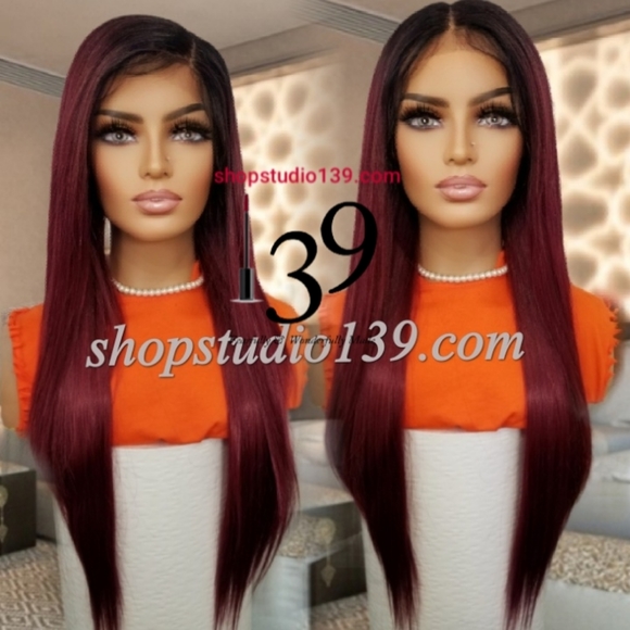 Human hair burgundy lace front wig